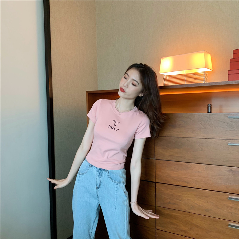 Slim short letters retro all-match T-shirt