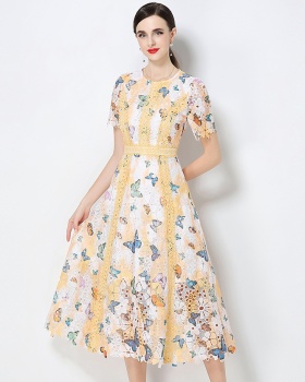 Round neck hollow dress short sleeve long dress for women