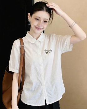 All-match summer tops embroidered cotton shirt for women