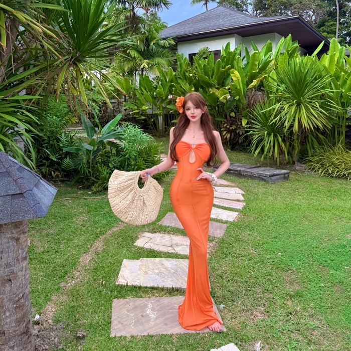 Gauze mermaid wrapped chest travel perspective vacation dress