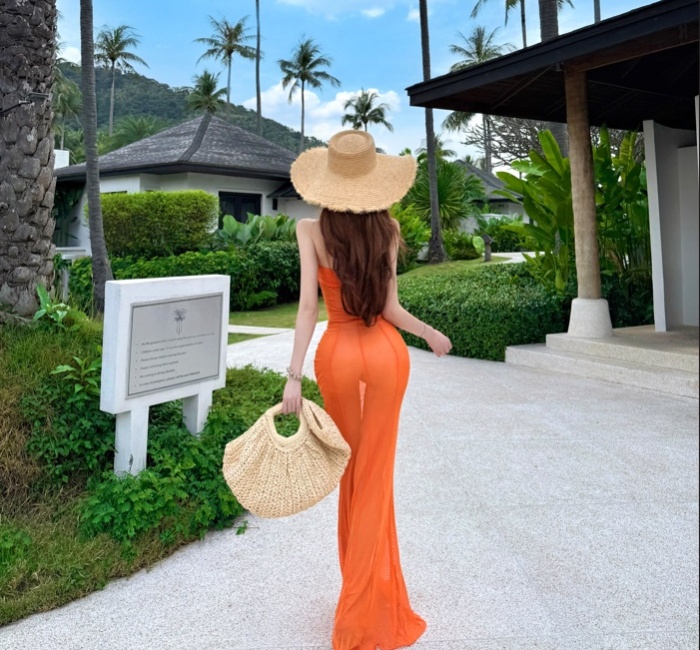 Gauze mermaid wrapped chest travel perspective vacation dress