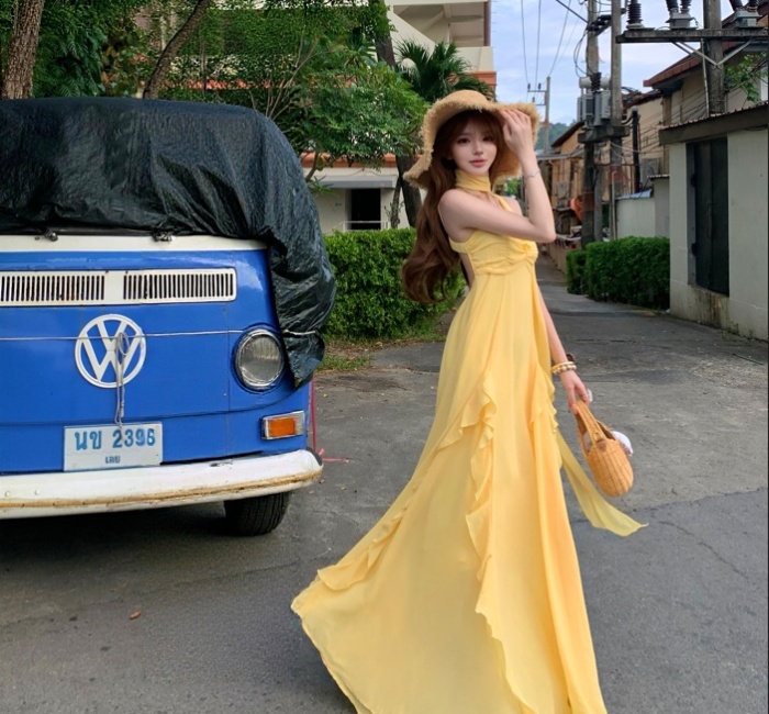 Chiffon seaside Greece sling dress for women