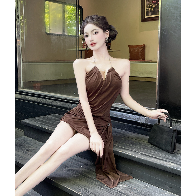 Halter streamer formal dress sexy summer T-back
