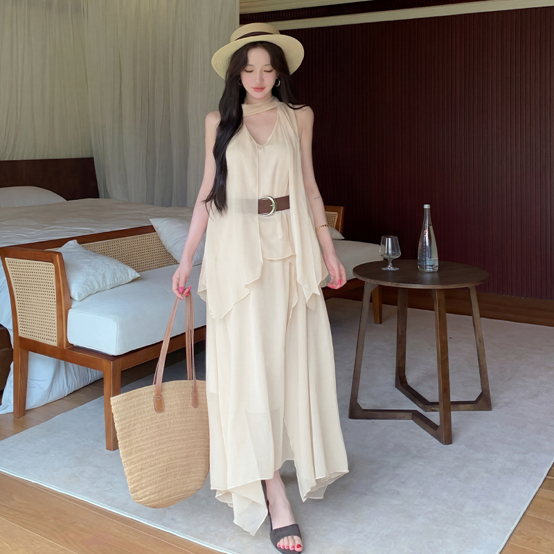 Chiffon France style tops streamer long skirt 2pcs set