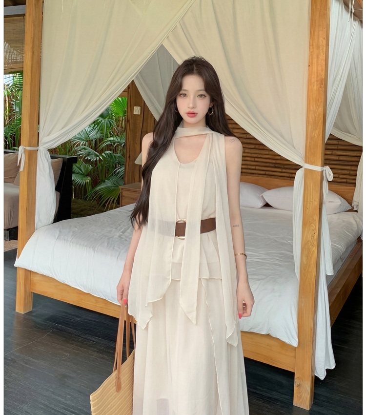 Chiffon France style tops streamer long skirt 2pcs set