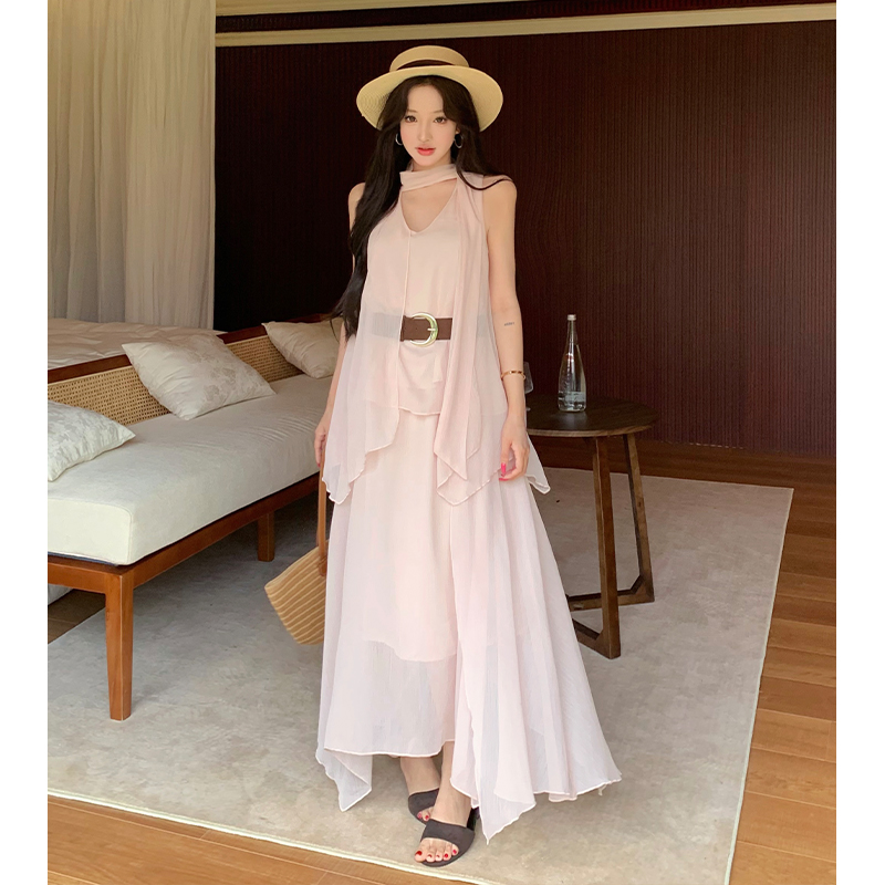 Chiffon France style tops streamer long skirt 2pcs set