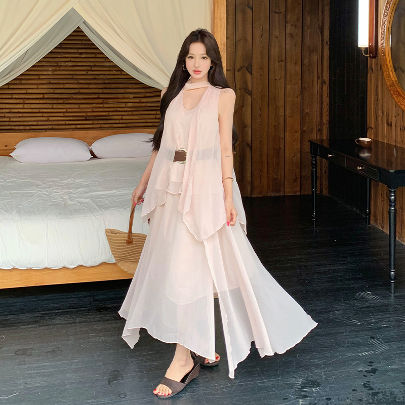 Chiffon France style tops streamer long skirt 2pcs set