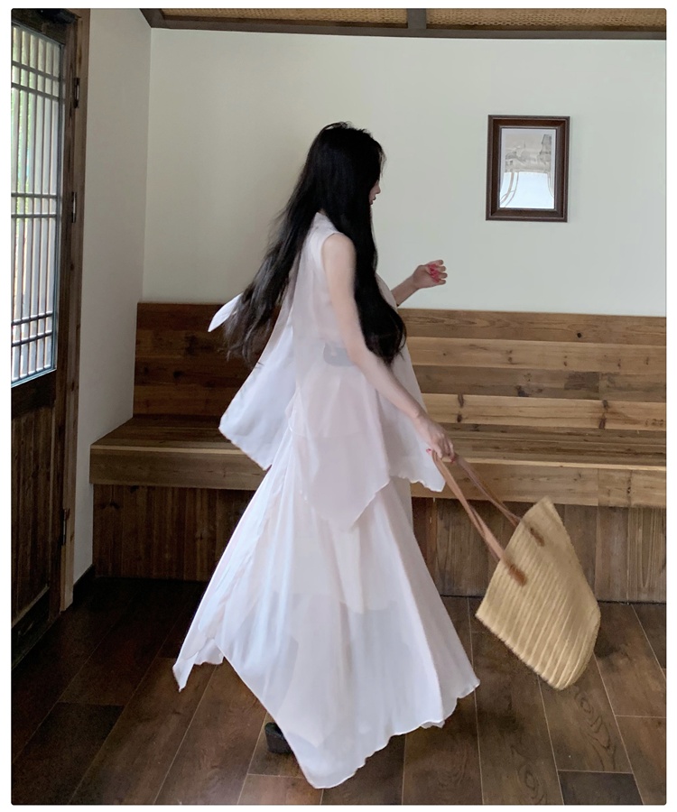 Chiffon France style tops streamer long skirt 2pcs set