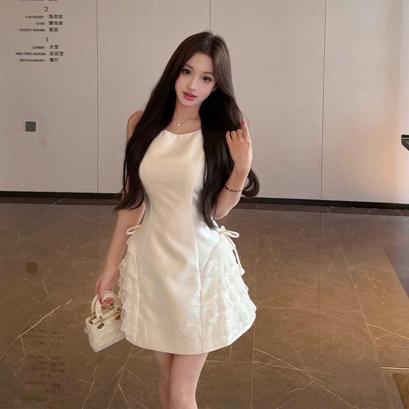 Bow summer elegant dress splice halter sleeveless dress