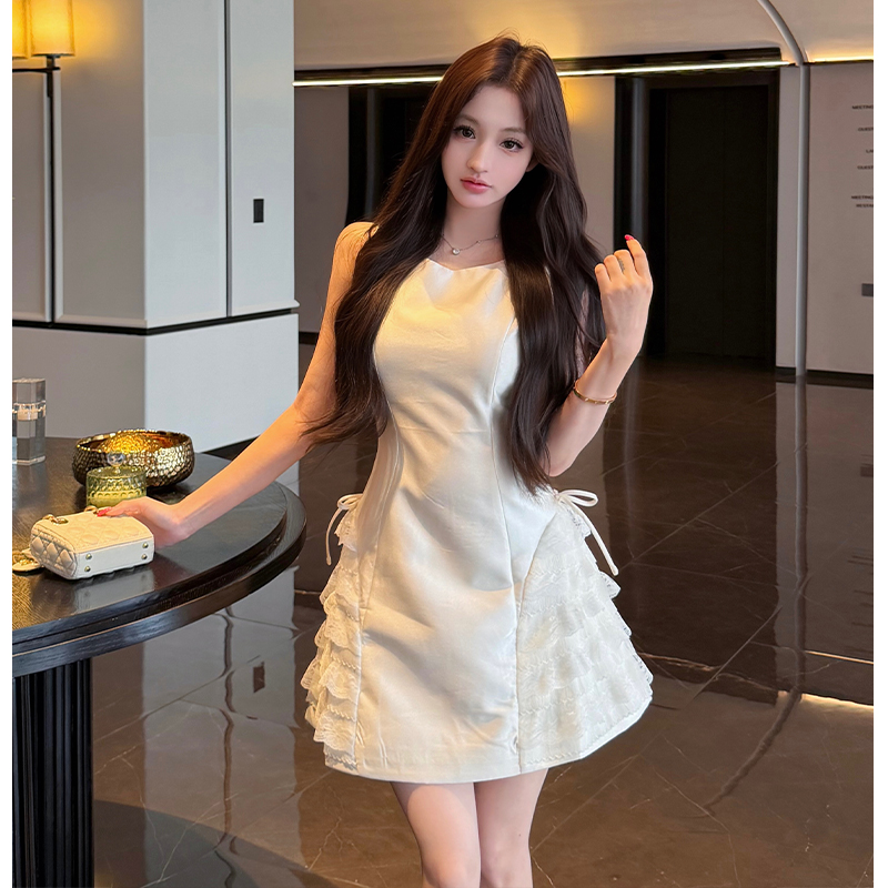 Bow summer elegant dress splice halter sleeveless dress