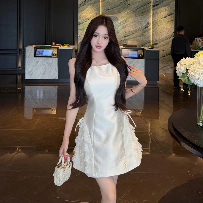 Bow summer elegant dress splice halter sleeveless dress