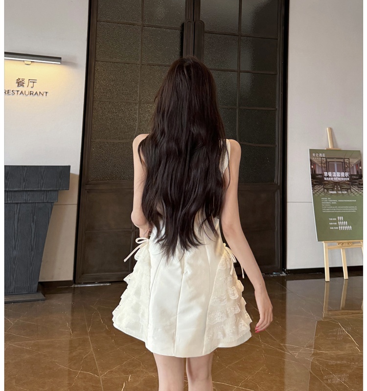 Bow summer elegant dress splice halter sleeveless dress