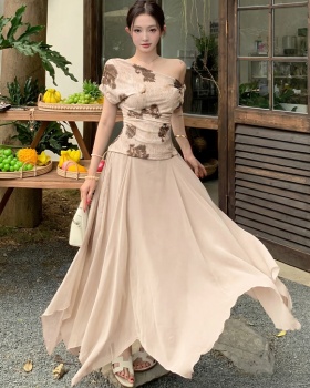 France style fashion tops big skirt printing skirt a set