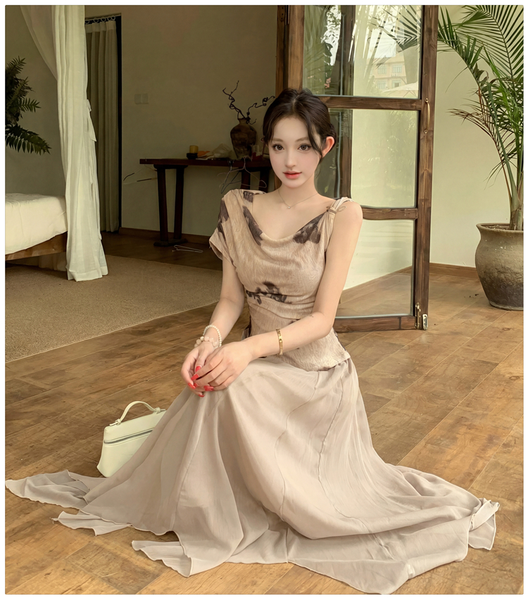 France style fashion tops big skirt printing skirt a set