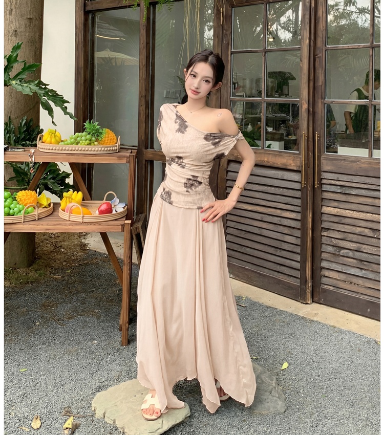 France style fashion tops big skirt printing skirt a set