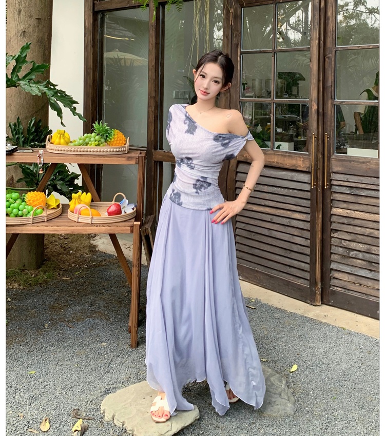 France style fashion tops big skirt printing skirt a set