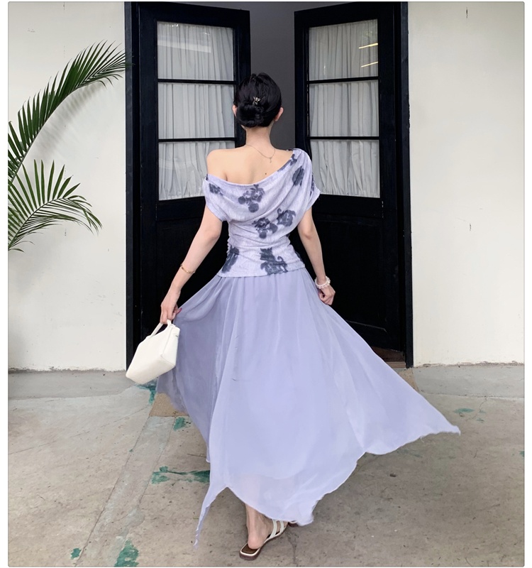 France style fashion tops big skirt printing skirt a set