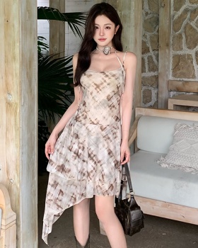 Flowers gauze summer irregular scarf plaid dress