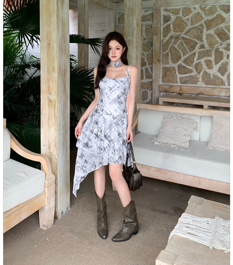 Flowers gauze summer irregular scarf plaid dress