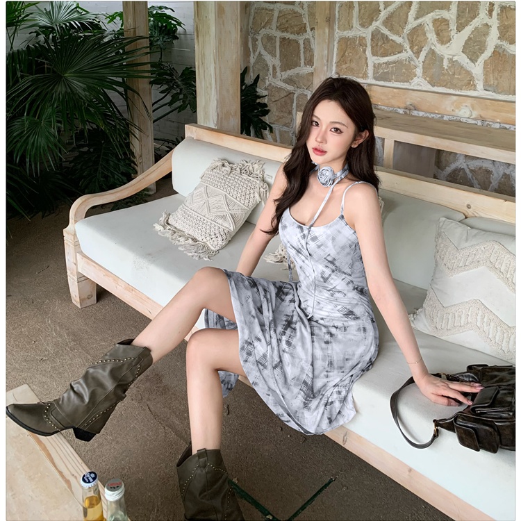 Flowers gauze summer irregular scarf plaid dress