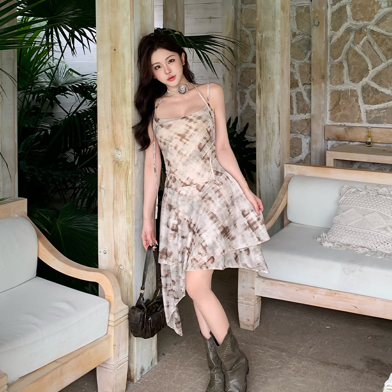 Flowers gauze summer irregular scarf plaid dress
