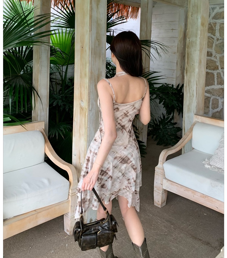Flowers gauze summer irregular scarf plaid dress