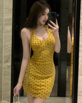 Retro summer polka dot T-back halter V-neck dress