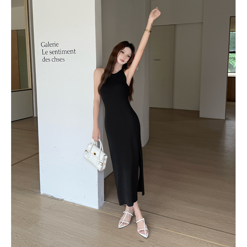 Enticement France style knitted halter dress for women