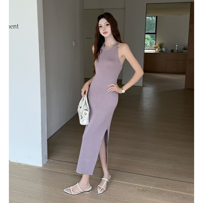 Enticement France style knitted halter dress for women
