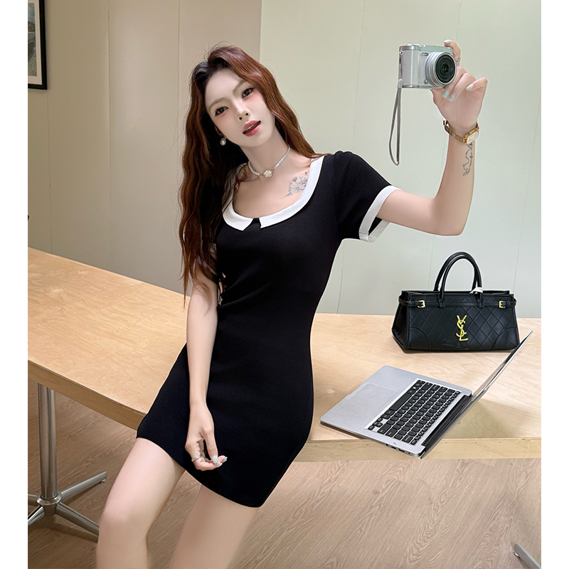 Black ladies slim T-back refinement package hip dress