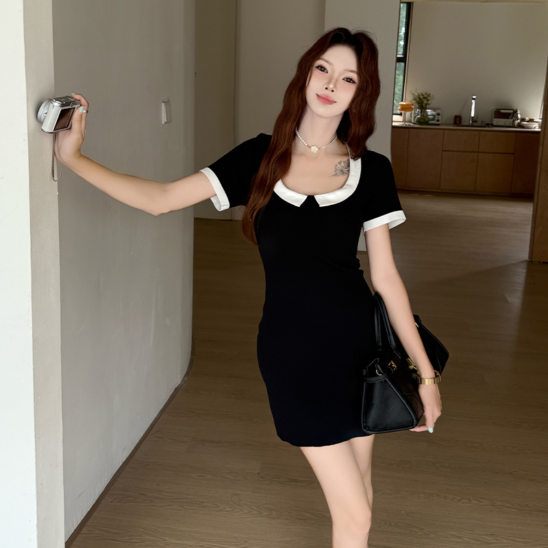 Black ladies slim T-back refinement package hip dress
