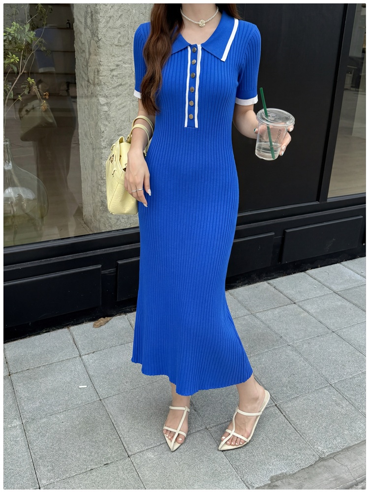 Short sleeve Korean style college style knitted dress