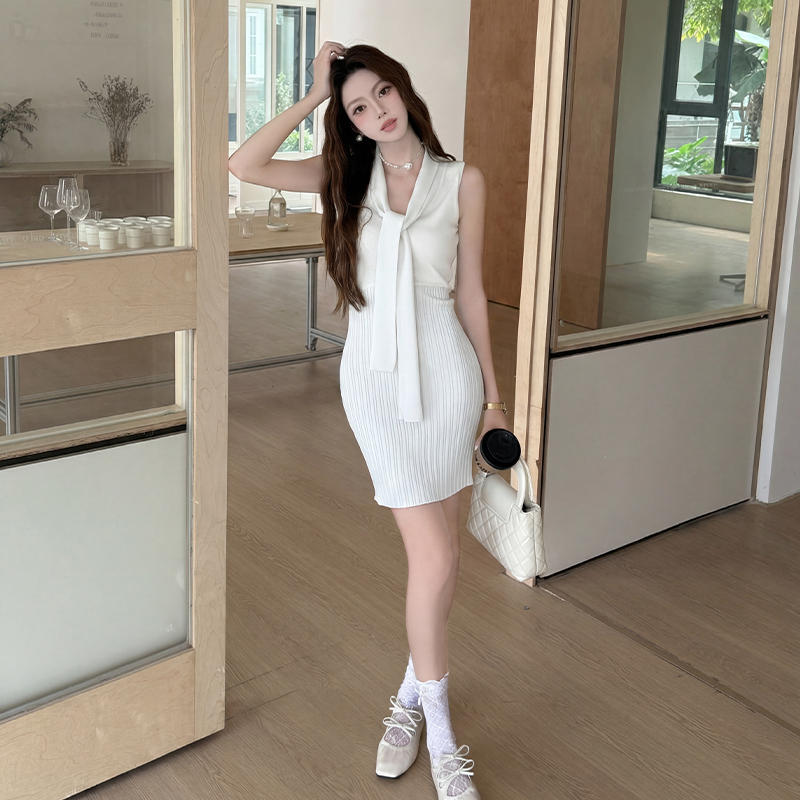 Short knitted France style small fellow dress for women