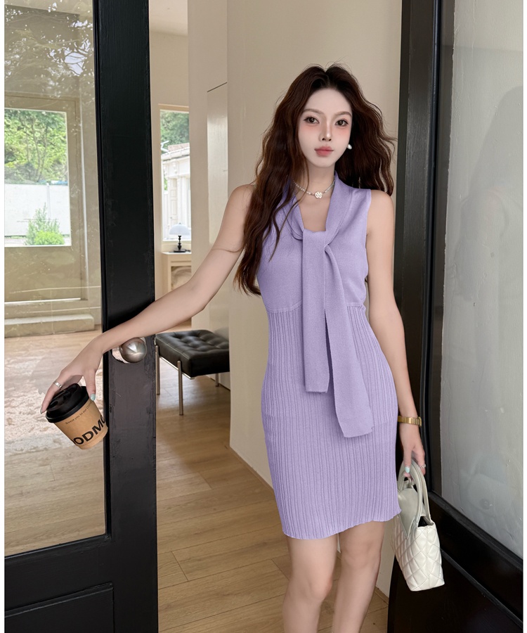 Short knitted France style small fellow dress for women