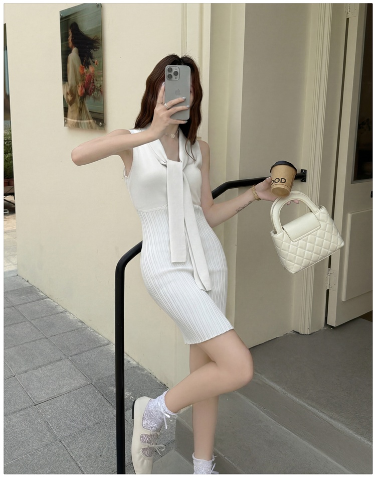 Short knitted France style small fellow dress for women
