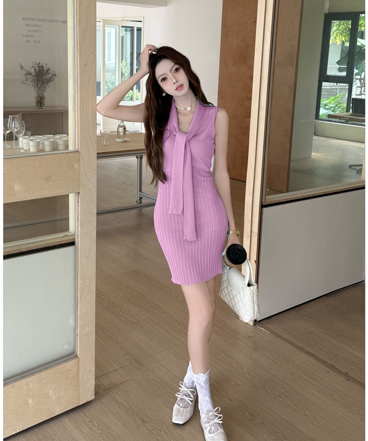 Short knitted France style small fellow dress for women