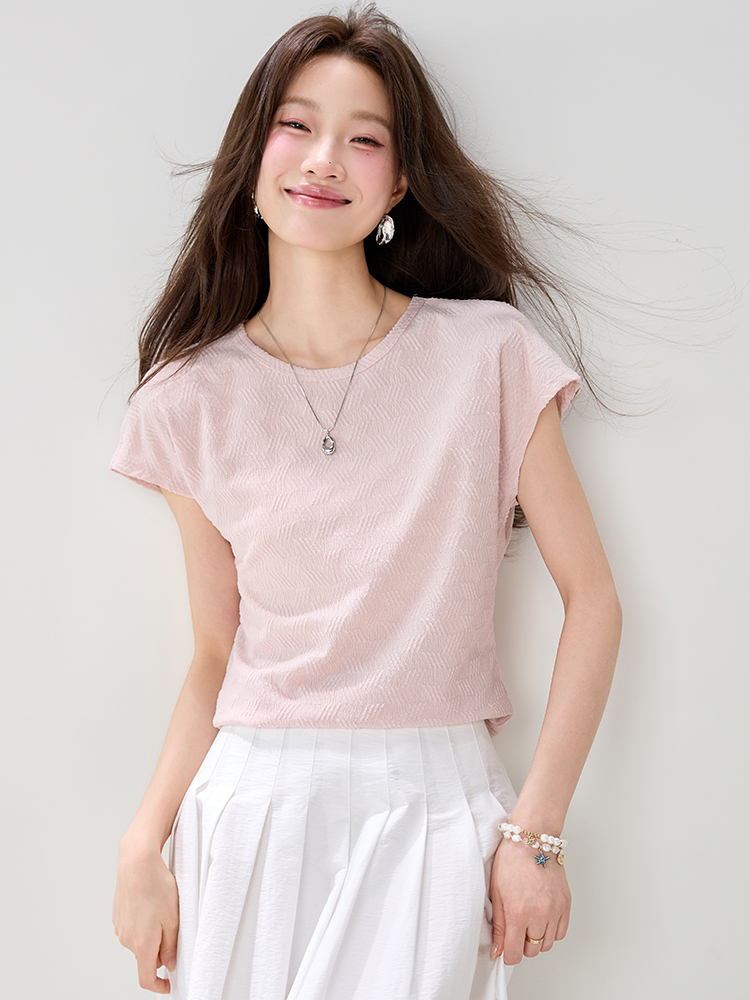 Round neck pullover T-shirt summer tops for women