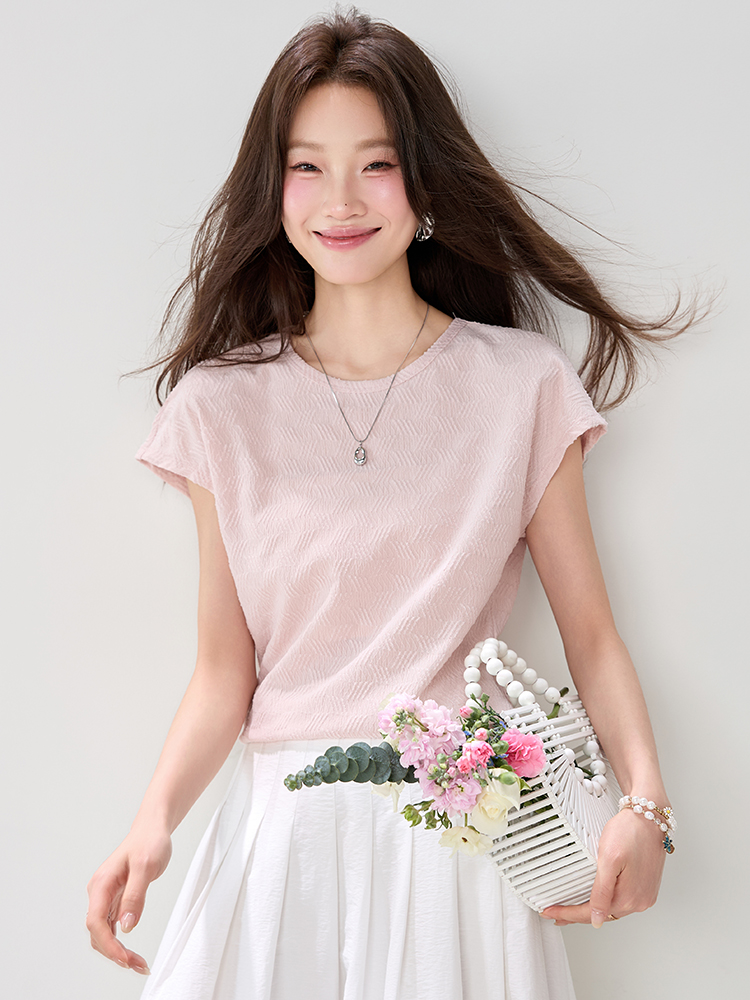 Round neck pullover T-shirt summer tops for women