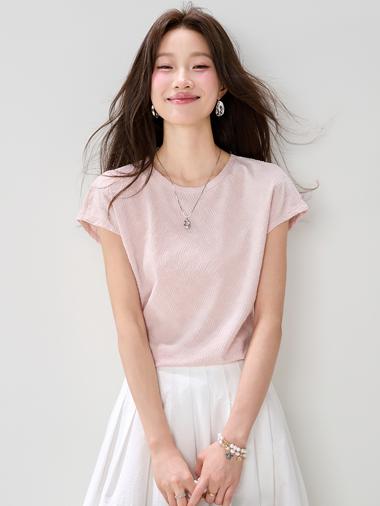 Round neck pullover T-shirt summer tops for women