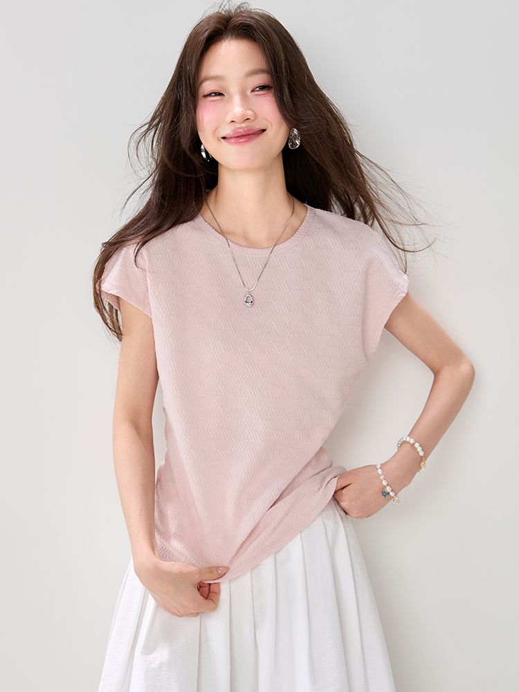 Round neck pullover T-shirt summer tops for women