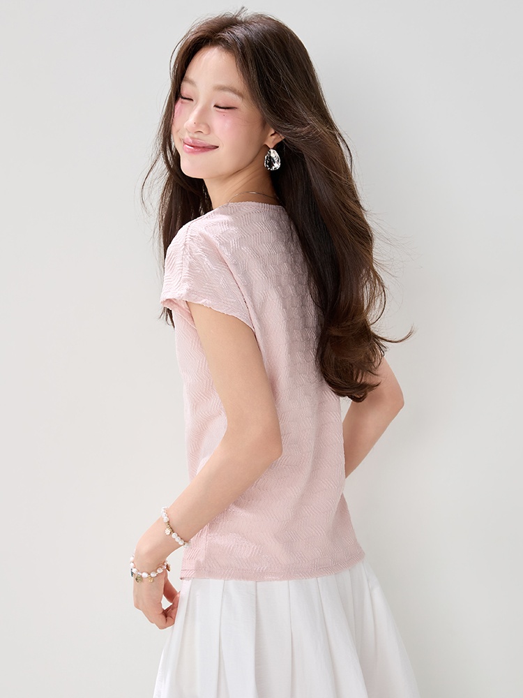 Round neck pullover T-shirt summer tops for women