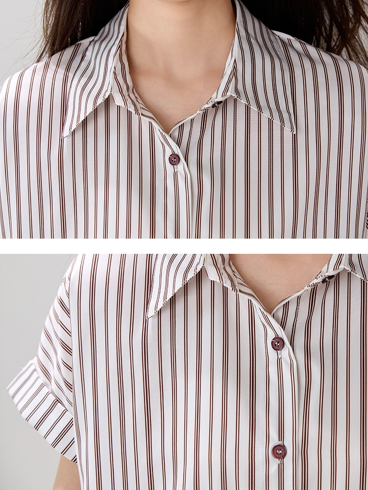 Loose commuting tops stripe short sleeve shirt for women