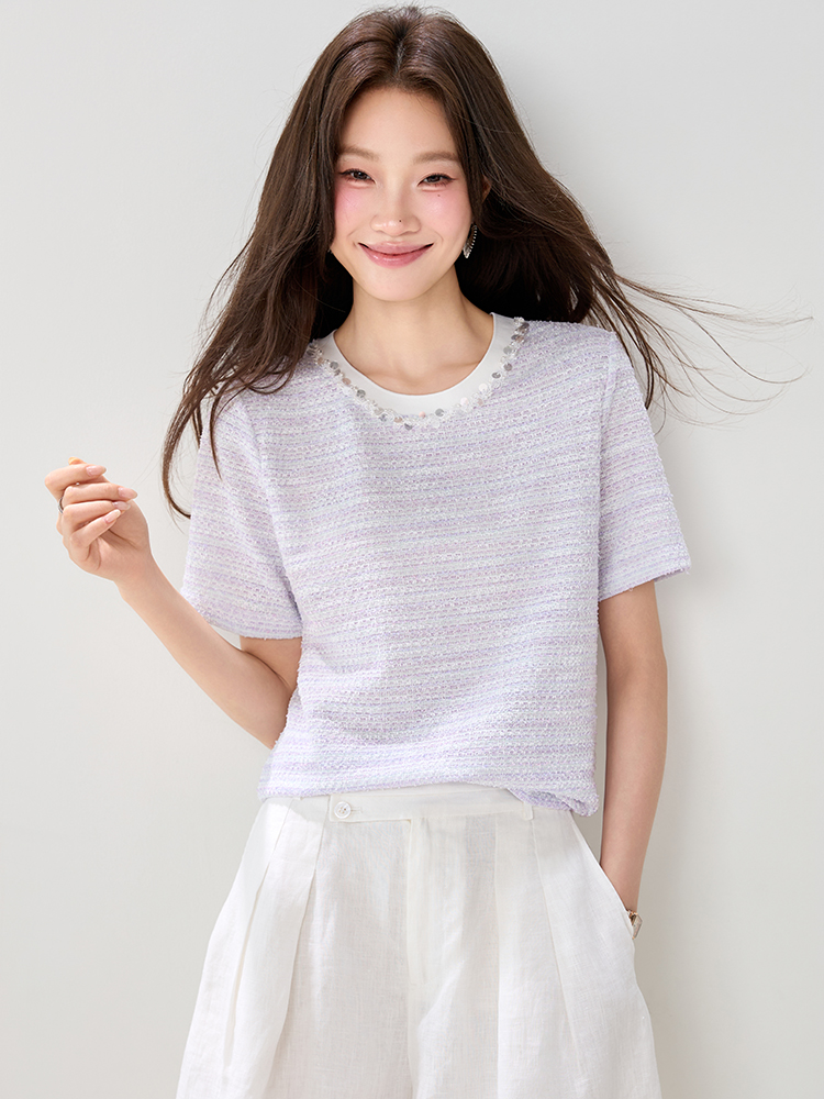 Straight Casual T-shirt round neck summer tops for women