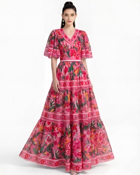 Fashion printing short sleeve dress