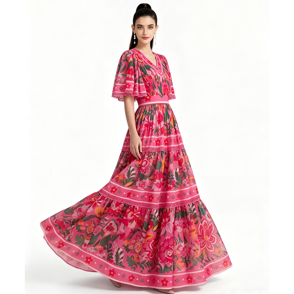 Fashion printing short sleeve dress
