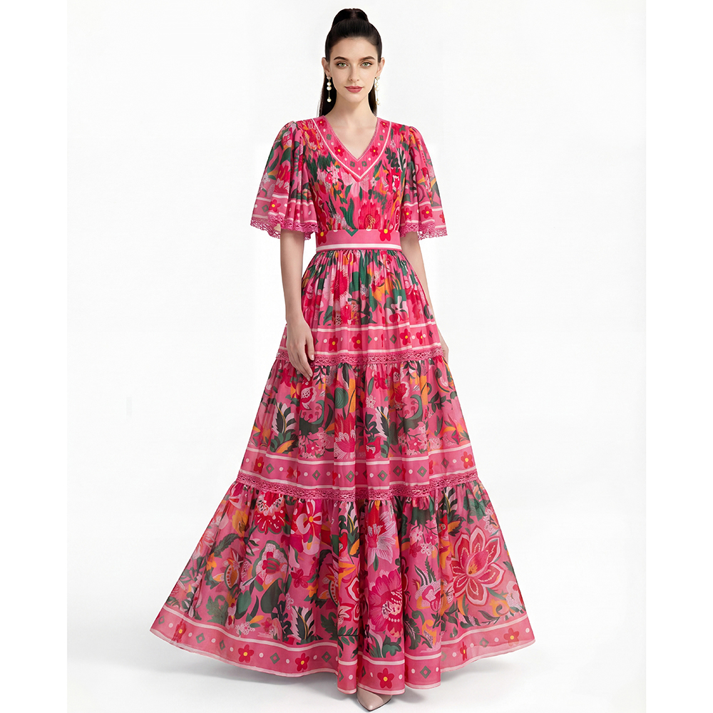 Fashion printing short sleeve dress