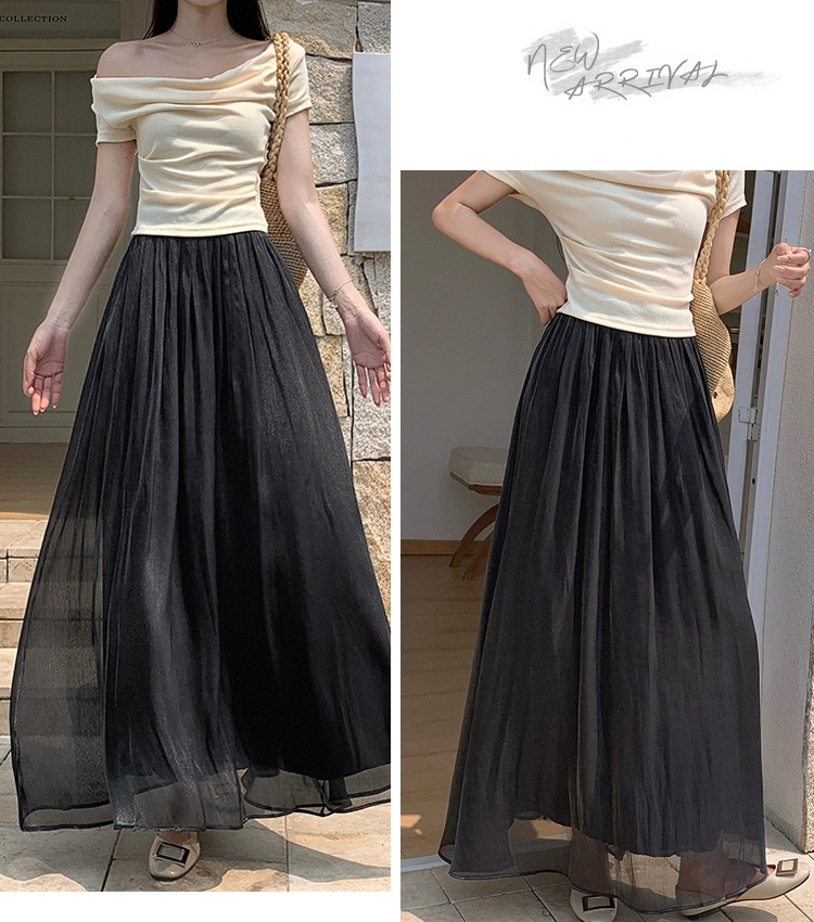 Slim A-line summer skirt elegant elastic waist long dress