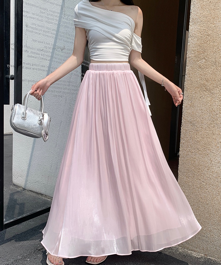 Slim A-line summer skirt elegant elastic waist long dress