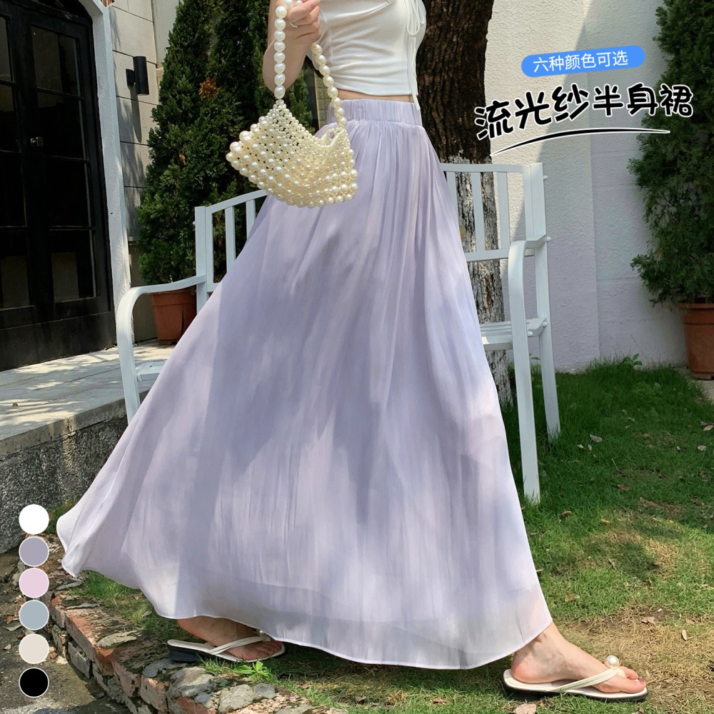 Slim A-line summer skirt elegant elastic waist long dress