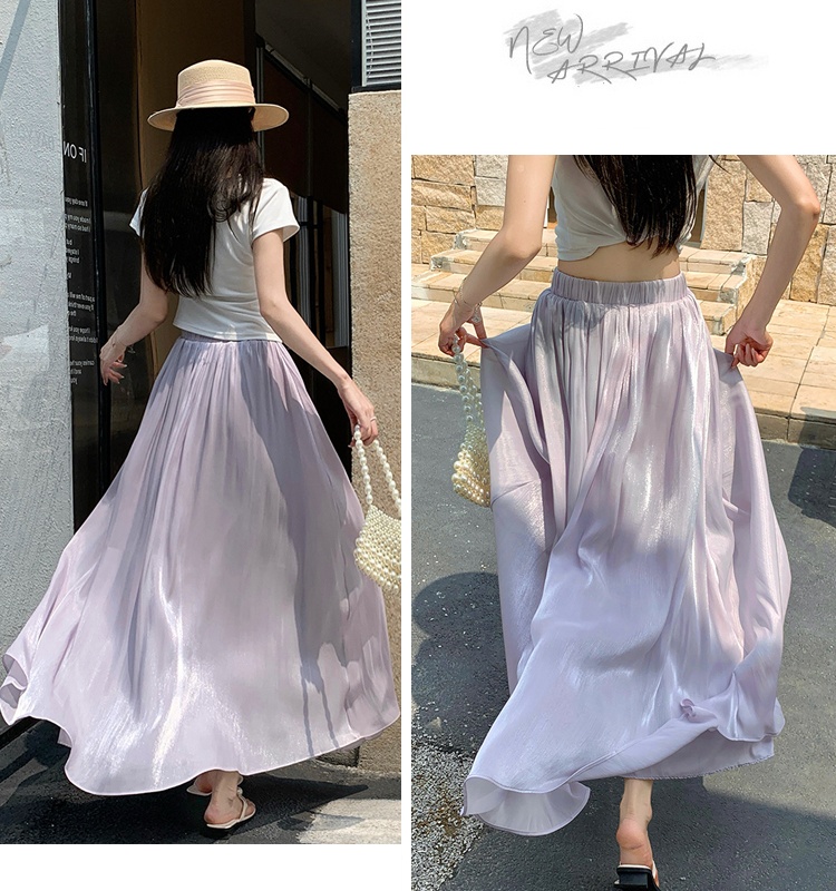 Slim A-line summer skirt elegant elastic waist long dress